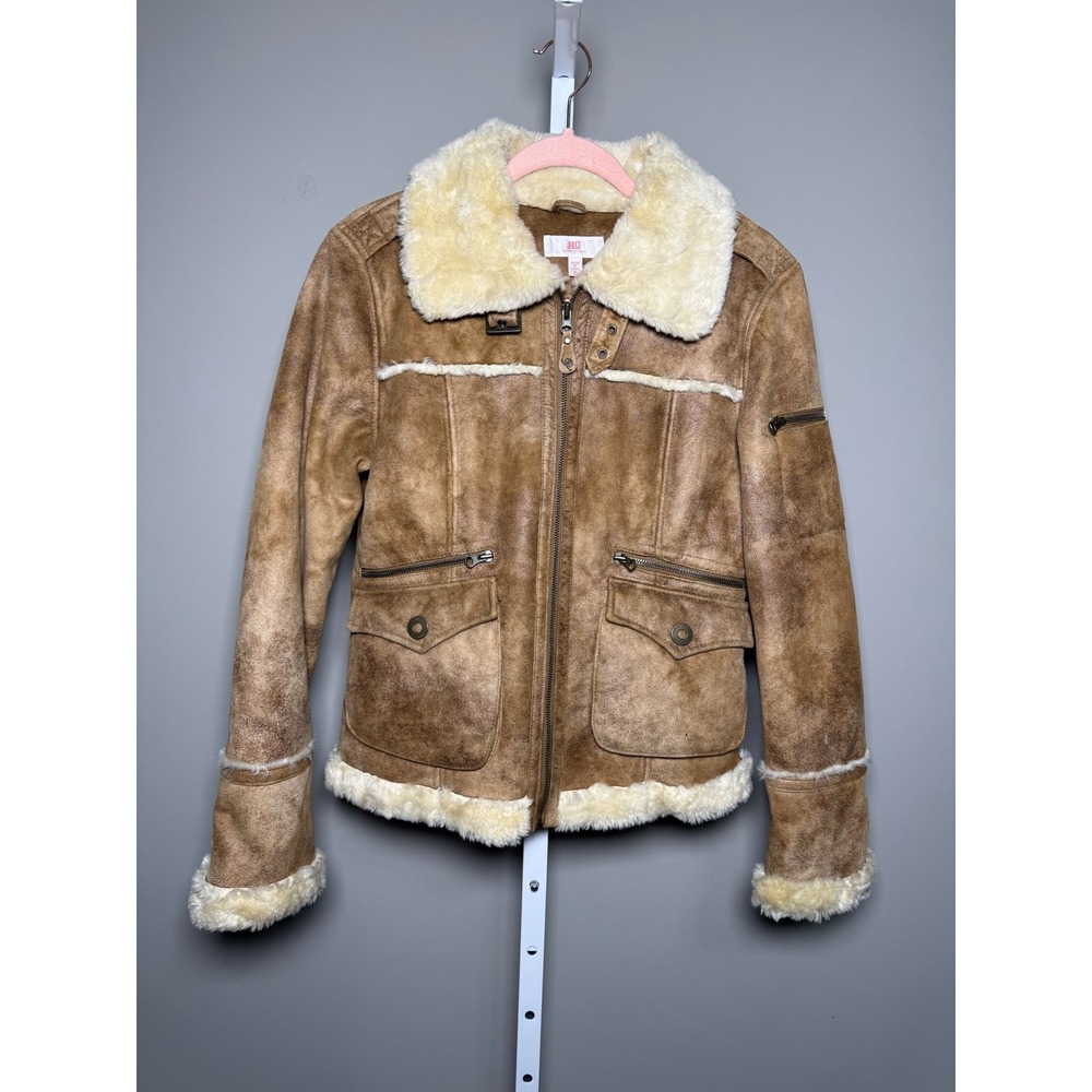 JLO Faux Suede Penny Lane Shearling Jacket Brown M‎ 70's Boho Almost Famous